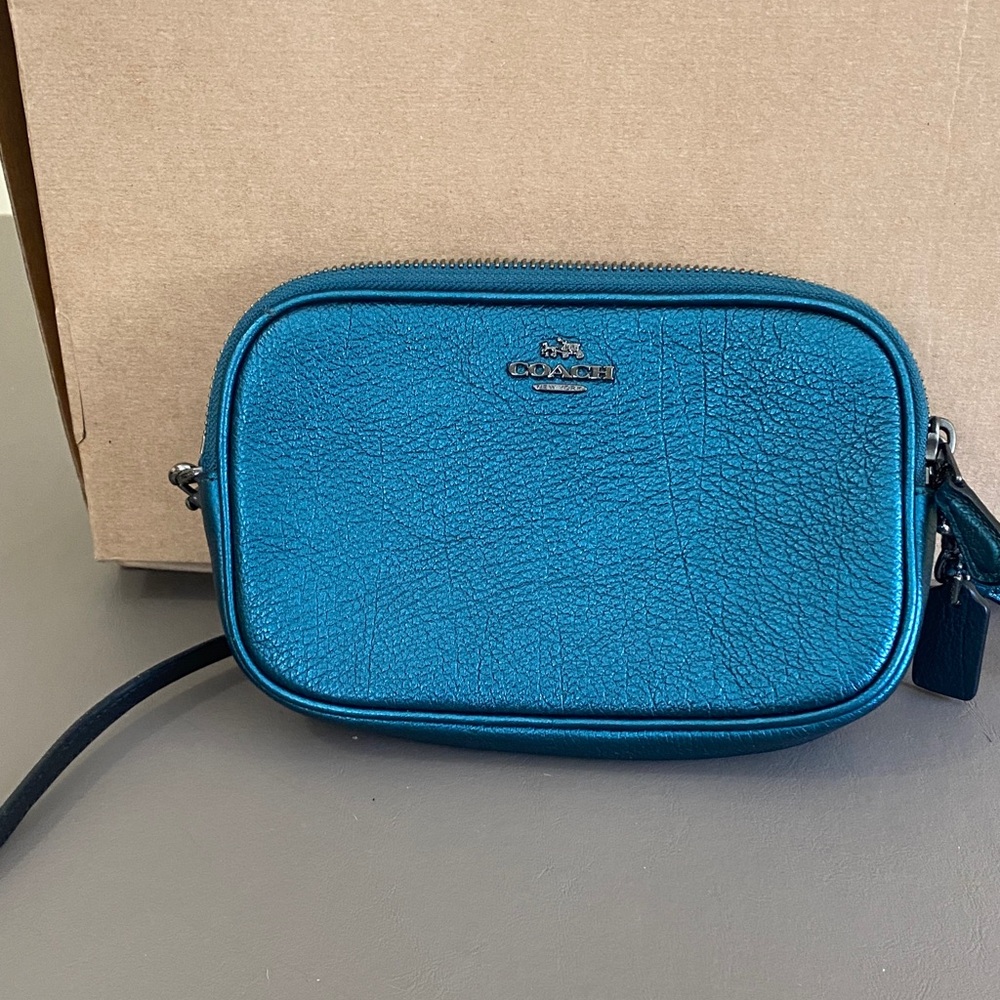 Coach Small Pebbled Leather Crossbody in Teal Blue